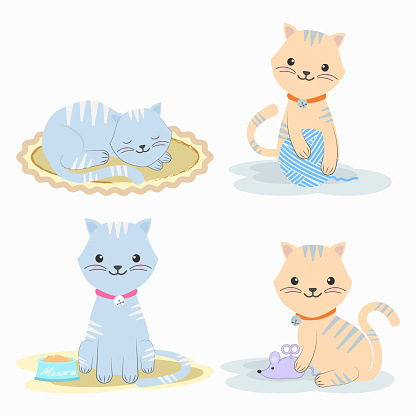 かわいい猫漫画キャラ アイコン イラストのセット おもちゃのベクターアート素材や画像を多数ご用意 Istock