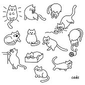 Set of Cute cat. Pet animal vector illustration.