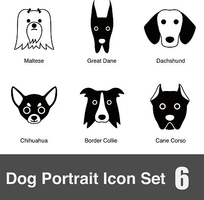 set of cute dog face icons, vector illustration