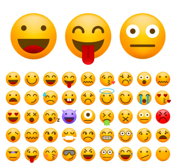 zestaw cute emotikony na białym tle . ilustracja wektora izolowanego - emoji stock illustrations