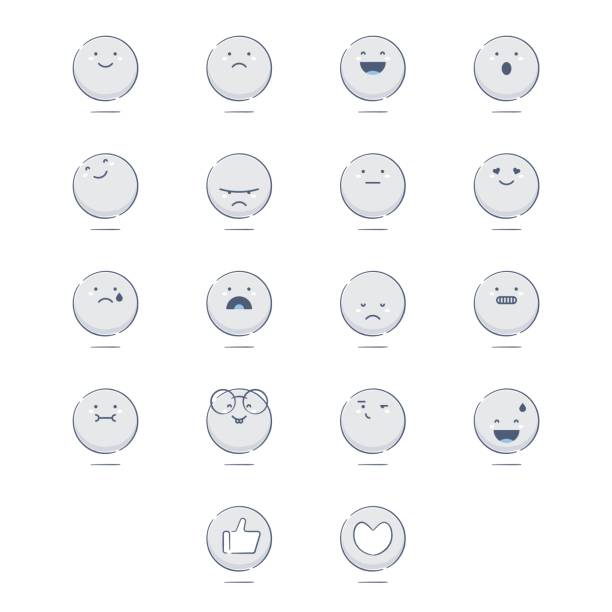 Vector illustration of a collection of cute hand drawn emoticons. Like button and favorite button included.
