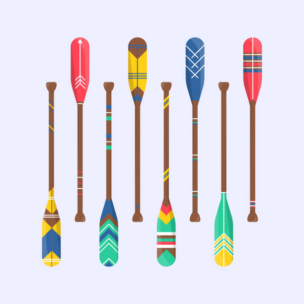 Set of cute oar paddle boat in cartoon vector art illustration