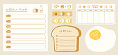 istock Set of cute weekly plan and memo not pad template with cozy breakfast theme. A collection organizer planner, blank memo, to do list paper pad, schedule, diary or work plan. 1387015180