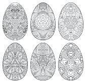Set of decorative black and white Easter eggs. Vector illustration.