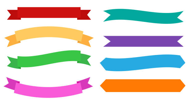 ilustrações de stock, clip art, desenhos animados e ícones de set of design banners colorful ribbons on white background - vector illustration - banner