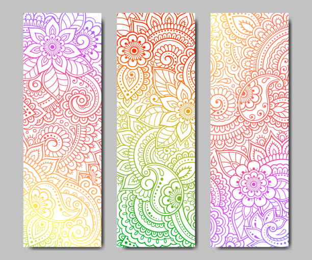 Set of design yoga mats. Floral pattern in oriental style for decoration sport equipment. Colorful ethnic Indian ornaments for spiritual serenity. Decor of business card, poster, print in henna tattoo Set of design yoga mats. Floral pattern in oriental style for decoration sport equipment. Colorful ethnic Indian ornaments for spiritual serenity. Decor of business card, poster, print in henna tattoo yoga backgrounds stock illustrations