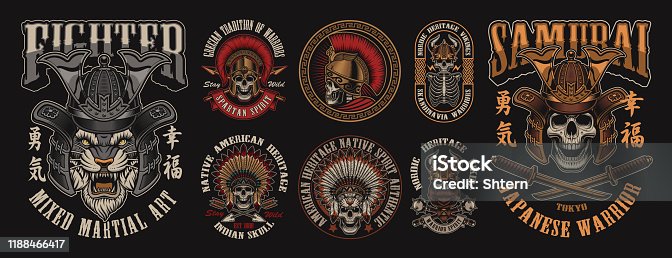 istock Set of designs with skulls in different headgear 1188466417