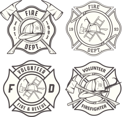 Set of detailed fire department emblems and badges