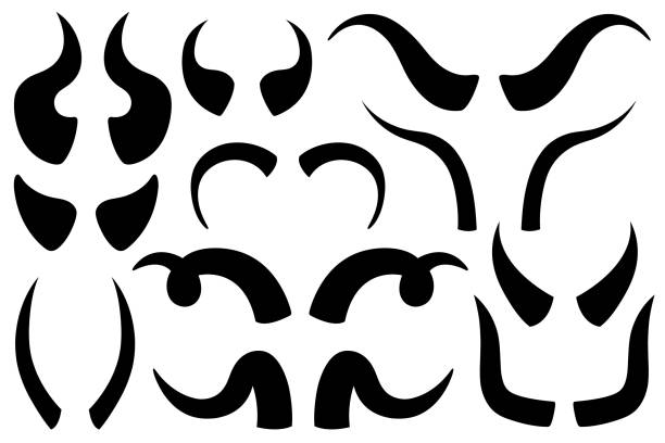 Set of different animal horns Set of different animal horns isolated on white horned stock illustrations
