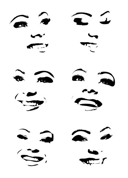 Set of different beautiful young woman face expressions Set of different beautiful young woman face expressions. Vector illustration. eye silhouettes stock illustrations