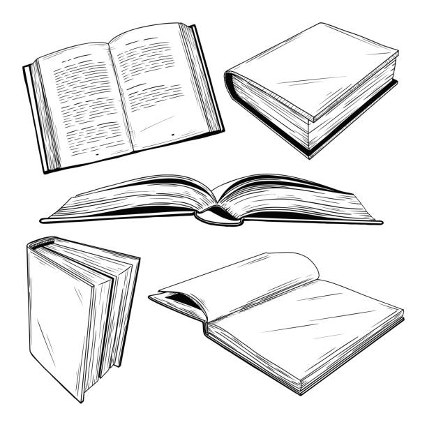 Set of different books on a white background. Vector illustration in sketch style. Set of different books on a white background. Vector illustration in sketch style. book drawings stock illustrations