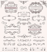 Large set of different decorative calligraphic frames and patterns for use as design elements with copyspace for text, vector illustration