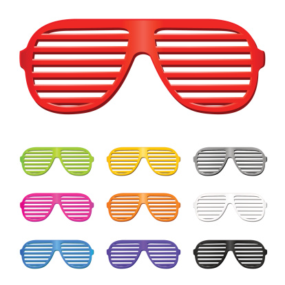 Set of different colored slatted sunglasses