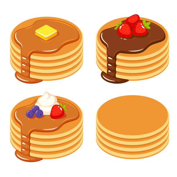 illustrazioni stock, clip art, cartoni animati e icone di tendenza di set di pancake diversi - pancake