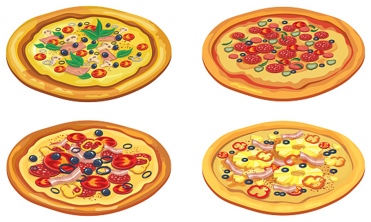 Set of different pizzas.