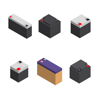 Set of different rechargeable batteries, 3D vector illustration.
