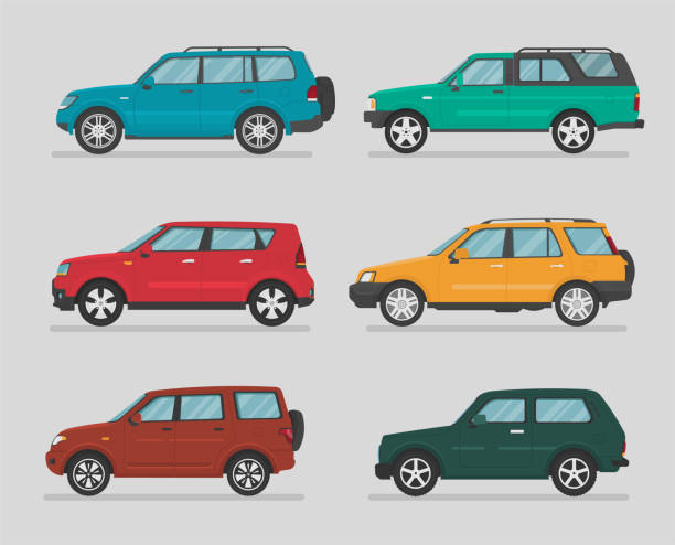 Set of different types of vector cars. Auto for graphic and web design. Urban vehicles. traffic silhouettes stock illustrations