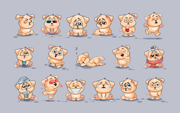 illustrazioni stock, clip art, cartoni animati e icone di tendenza di gruppo di cani - angst emoji