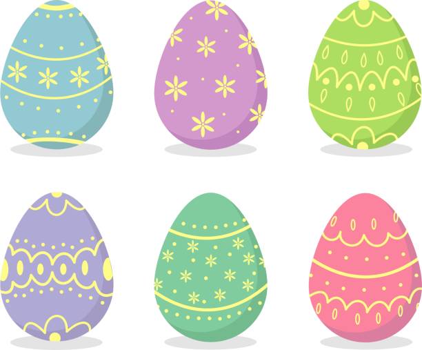 A set of Easter eggs in pastel colors on a white background. Easter eggs with a beautiful pattern. A set of Easter eggs in pastel colors on a white background. Easter eggs with a beautiful pattern. easter sunday stock illustrations
