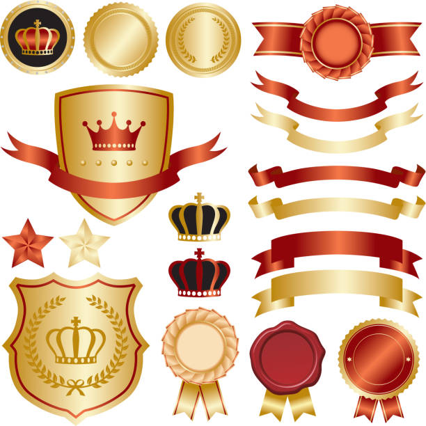 set of emblems ribbon, award, ranking, label badge illustrations stock illustrations
