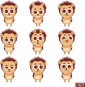 Vector illustration. Set of emoticon icons is a cartoon animal. Emoji cute hedgehog.