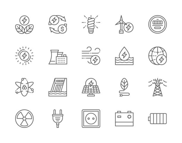 Set of Energy Industry Line Icons. Power Plant, Water Dam, Solar Station, High Voltage Line, Electric Plug, Battery and more. Set of Energy Industry Line Icons. Power Plant, Energy Saving Lamp, Wind Turbine, Water Dam, Solar Station, High Voltage Line, Electric Plug, Power Socket, Battery and more. dam stock illustrations