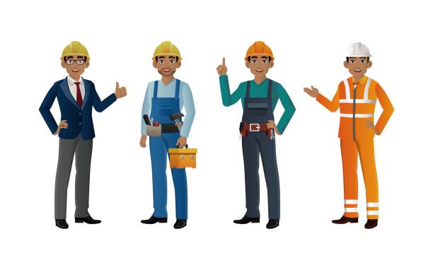 Set of engineer and worker with different poses Set of engineer and worker with different poses african american plumber stock illustrations