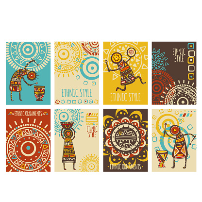 Set of ethnic banner, background, flyer, placard with tribal ornaments