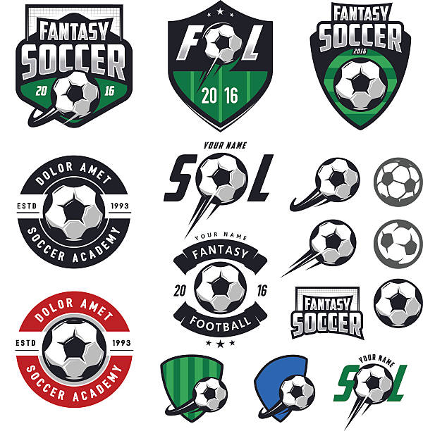set of european football, soccer labels, emblems and design elements - 足球 球 幅插畫檔、美工圖案、卡通及圖標