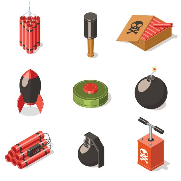 Set of explosive weapon icons. Set of explosive weapon icons. Isometric vector illustration torpedo weapon stock illustrations