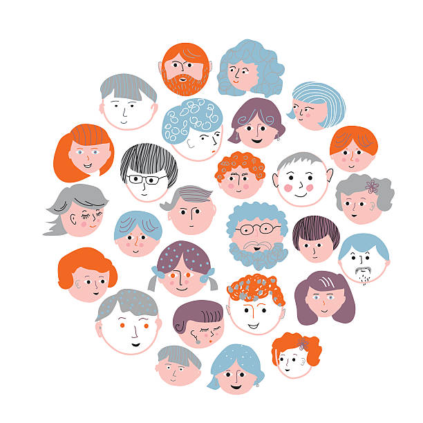 Set of faces cartoons card - round design vector art illustration