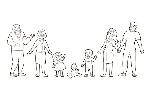 ✓ Imagen de Feliz familia en el parque libro para colorear página  Fotografía de Stock