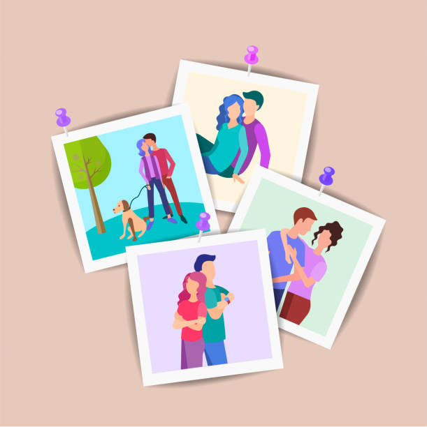 Set of family photos, loving couples, a set of portraits of young people. vector art illustration