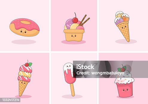 istock Set of Fast food Background Vector Illustration With Foods For Donuts or Ice Cream. Meal Unhealthy And Not Nutritious 1332417214