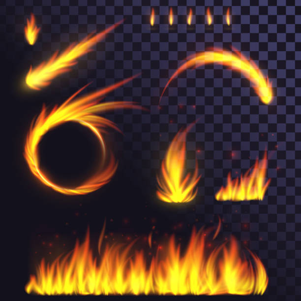 Set of fire elements Set of fire elements, ring of fire, fireball, flames, bonfire hot wheels flames stock illustrations