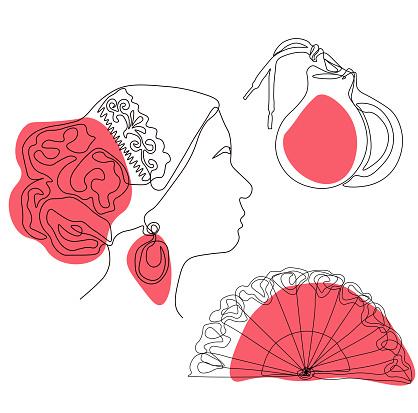 Set of flamenco icons vector stock illustration.