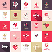 Set of icons for Valentines day, Mothers day, wedding, love and romantic events    