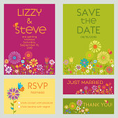 Set of Floral Wedding Invitation Templates. Vector illustration.
