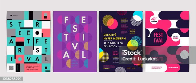 istock Set of Flyer templates with geometric shapes and patterns, 80s geometric style. Vector illustrations. 1038238290
