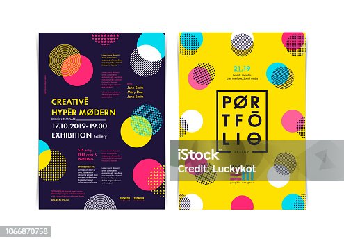 istock Set of Flyer templates with geometric shapes and patterns, 80s geometric style. Vector illustrations. 1066870758