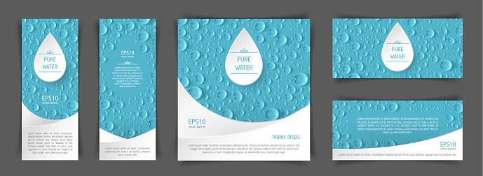 A set of flyers with realistic drops in the blue background