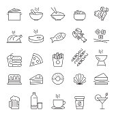 Set of Food and Drink Related Line Icons. Editable Stroke. Simple Outline Icons.