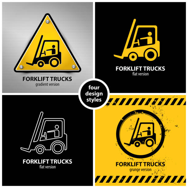 ilustrações de stock, clip art, desenhos animados e ícones de set of forklift truck warning symbols - forklift