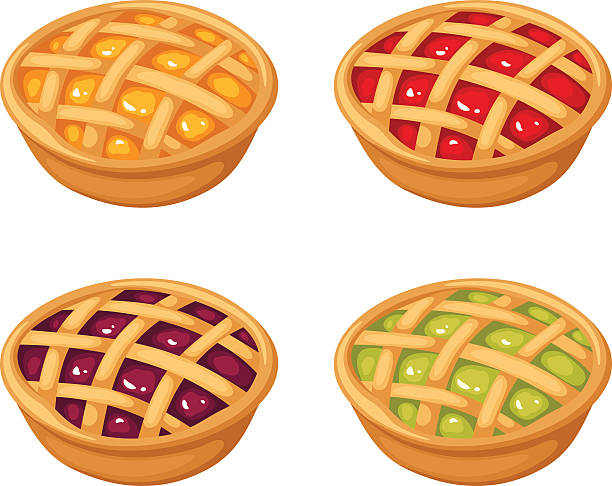 set of four berry crumble pies. vector illustration. - crumble stock illustrations