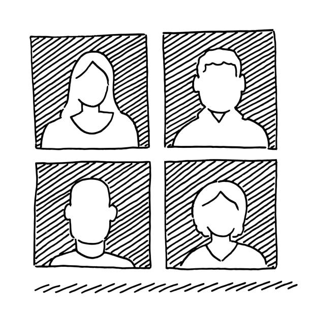 Set Of Four Human Avatar Icons Drawing Hand-drawn vector drawing of a Set Of Four Human Avatar Icons. Black-and-White sketch on a transparent background (.eps-file). Included files are EPS (v10) and Hi-Res JPG. avatar drawings stock illustrations