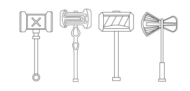 set of four vector linear hammers. set of four vector linear hammers. thor hammer stock illustrations