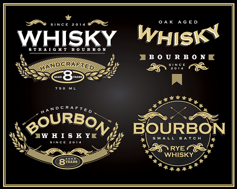 Set of four whisky and bourbon label designs