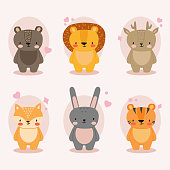 Set of funny animals in a flat style. Cute animals in a cartoon style. vector illustration