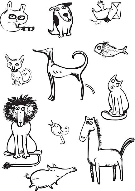 bildbanksillustrationer, clip art samt tecknat material och ikoner med set of funny animals - silly horse
