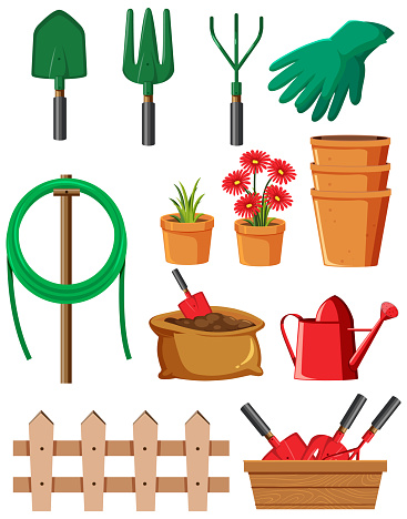 Set Of Gardening Tools On White Background Stock Illustration ...